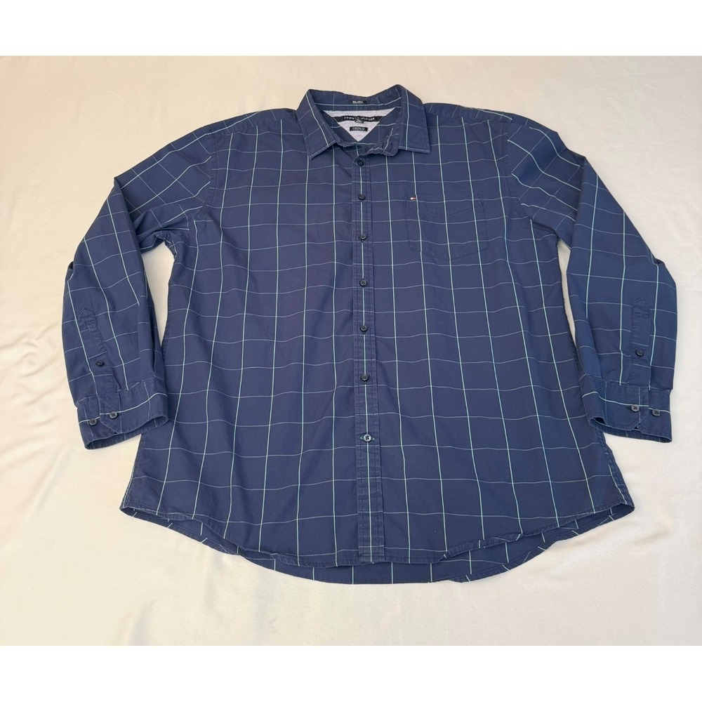 Tommy Hilfiger Men's Long Sleeve 80's 2Ply Button-Down Plaid Casual Shirt XXL